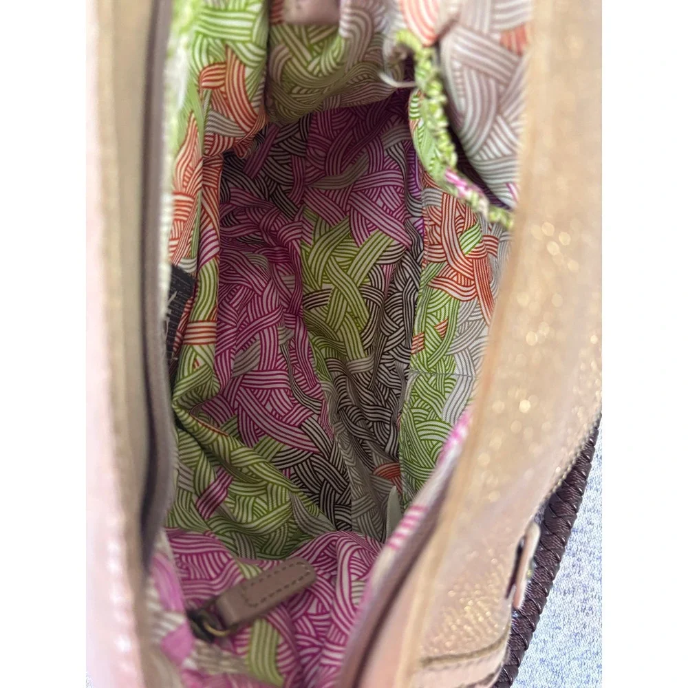 The Sak Shoulder Bag Womens Small tan Leather Boho Braided Strap‎ Purse